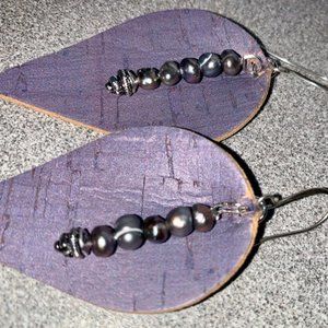 3 for $65 - "Pearl" purple cork teardrop earrings